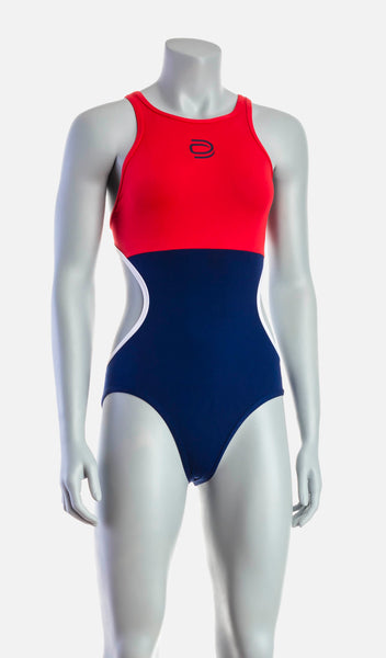 women's flow swim suit - red & navy